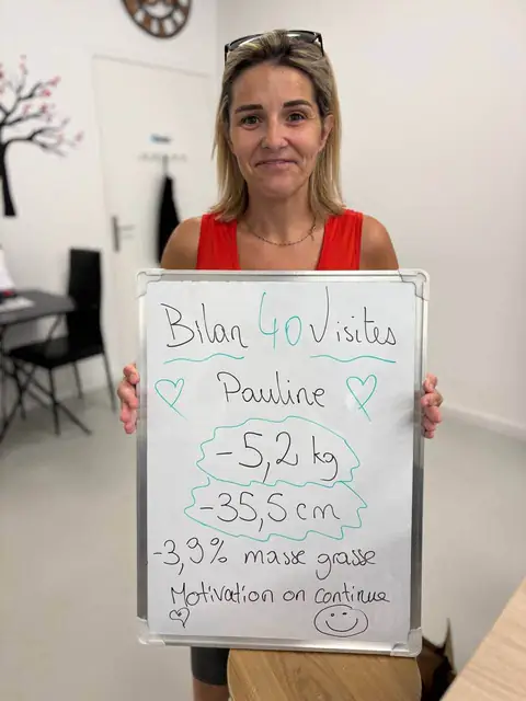 L’ardoise du bilan d’une membre du club Centre Nutri-Form