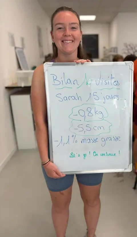 L’ardoise du bilan d’une membre du club Centre Nutri-Form