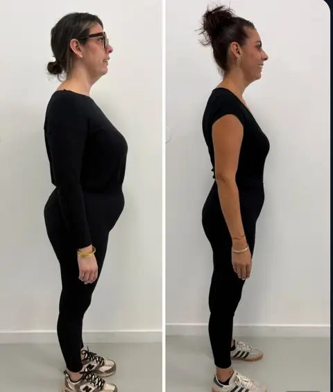 Avant puis après, vue de profil de la silhouette d’une membre du club